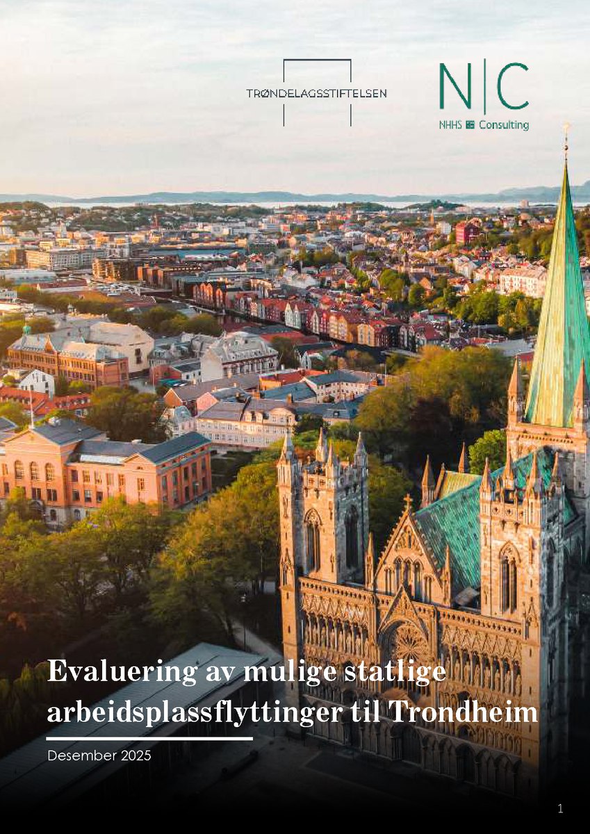 Forsiden av rapporten «Statlige arbeidsplasser til Trondheim»